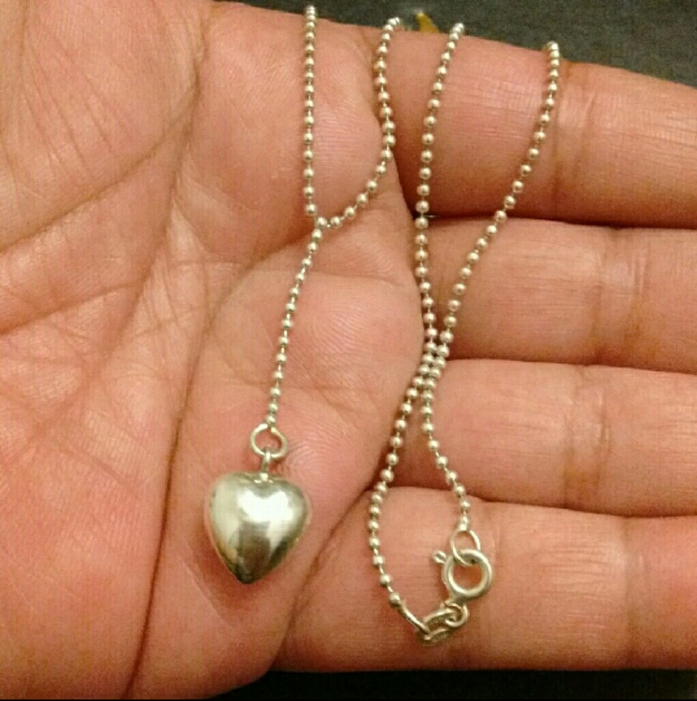 Dainty Sterling Puffy Heart Necklace